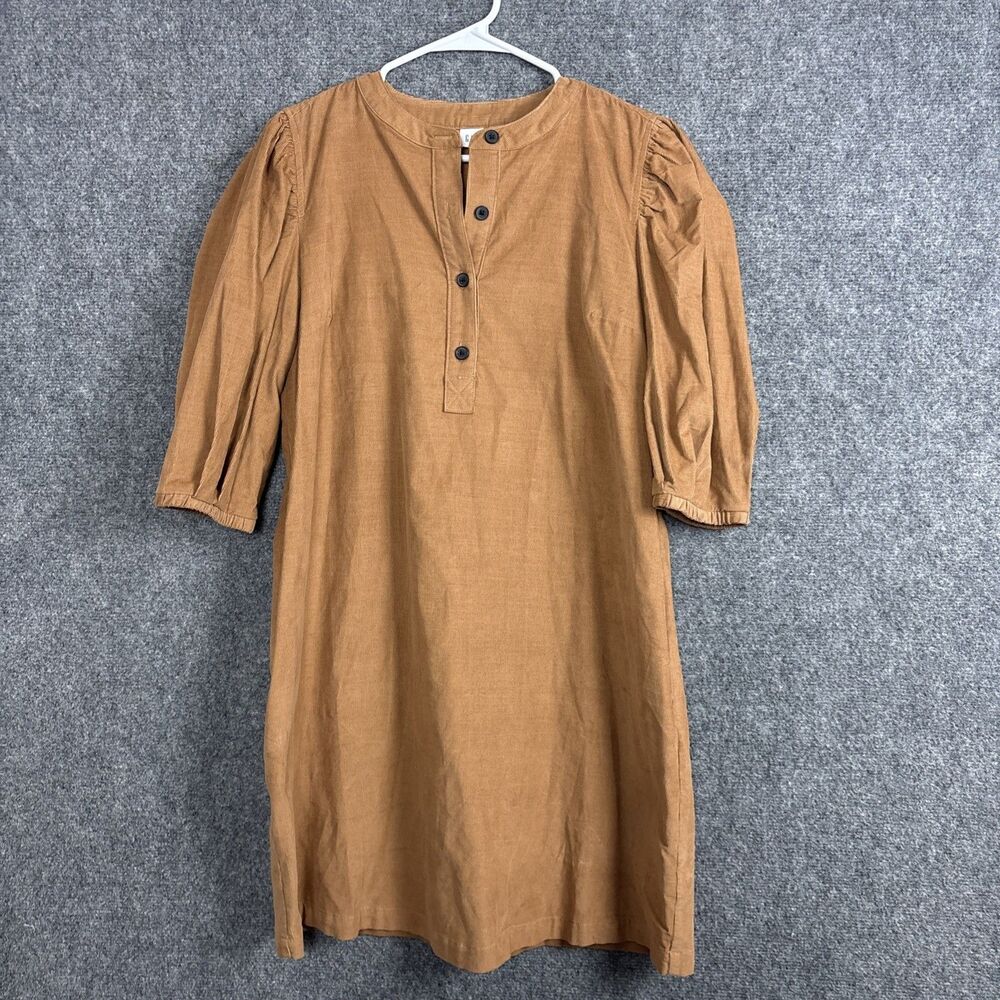 GAP Corduroy Dress Womens Size M Brown Puff Sleeve Cottagecore Fall Preppy